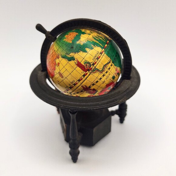 Miniature Diecast Brass Metal World Globe Pencil Sharpener Vintage HONG KONG - Picture 3 of 9